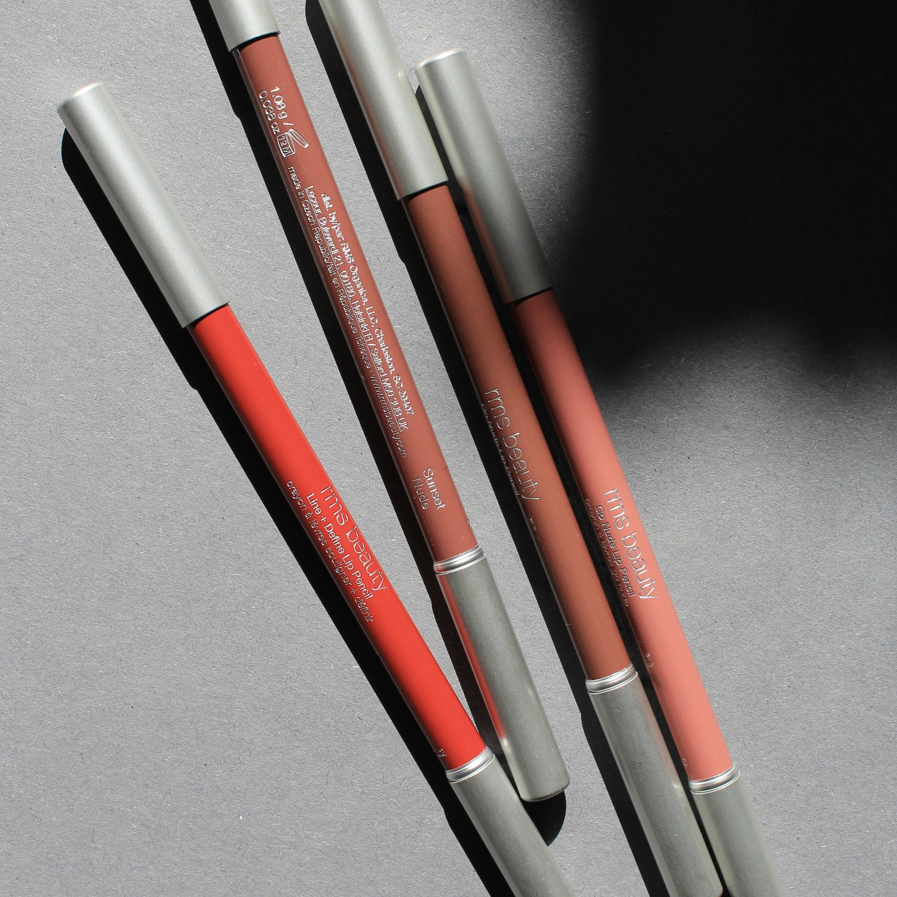 Swatches of the Go Nude Lip Pencils by RMS Beauty