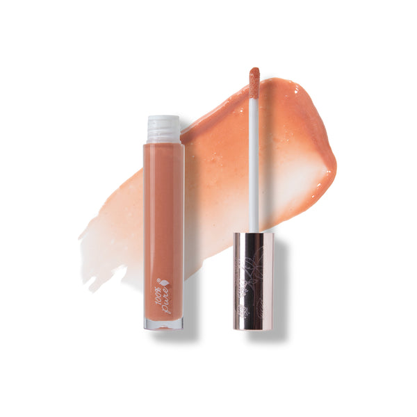 Lip gloss with applicator on a white background