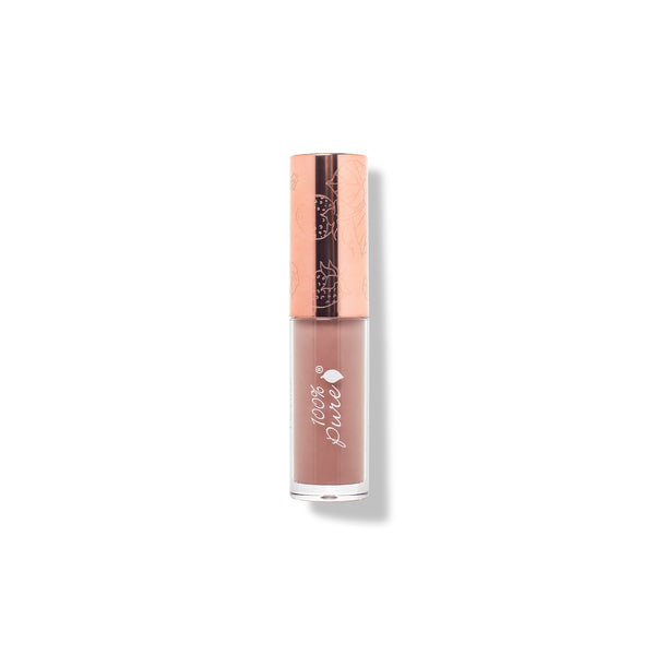 Lip gloss with rose gold cap on a white background