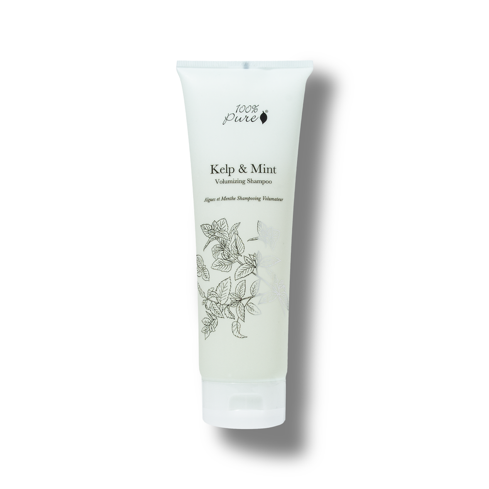 Tube of Kelp & Mint shampoo on a white background