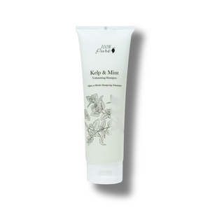Tube of Kelp & Mint shampoo on a white background