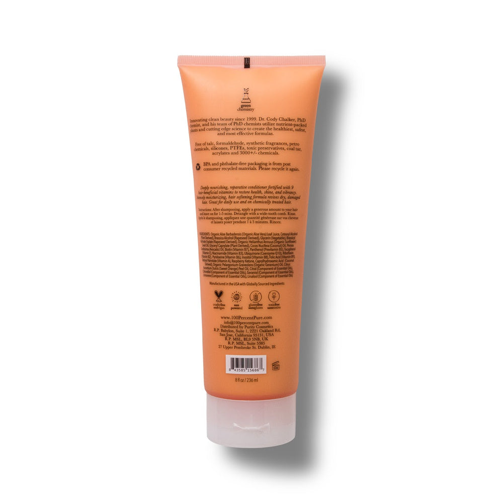 Tube of multi-vitamin hair conditioner on a white background