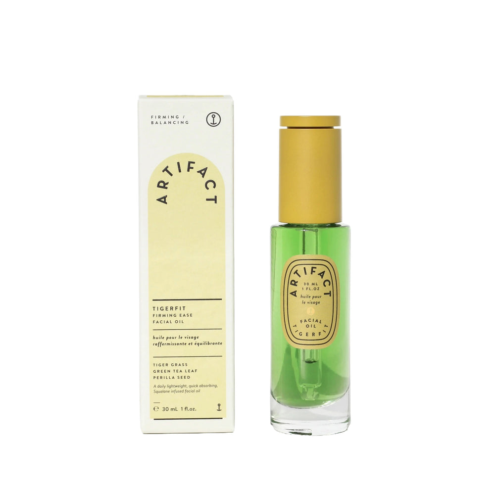 Artifact Tigerfit Firming Ease Facial Oil with Tiger Grass, Green Tea, and Perilla Seed for firming, balancing, and improving skin tone and texture.