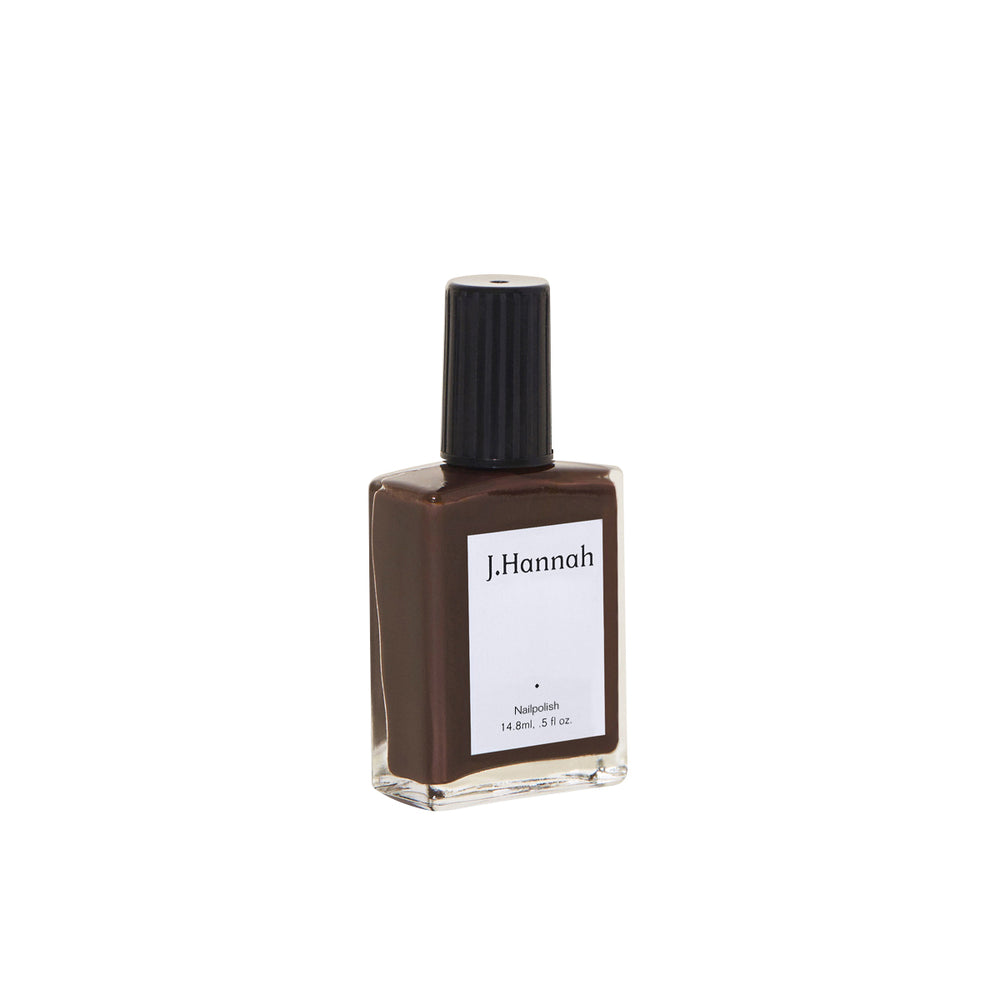 J. HANNAH Carob Nail Polish in dark brown color on white background