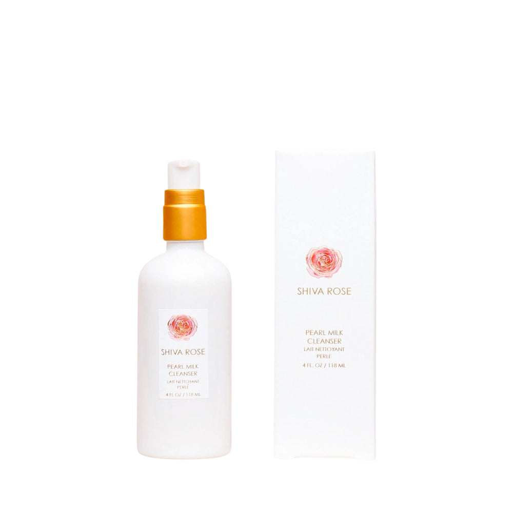 Shiva Rose Pearl Milk Cleanser – nourishing face cleanser with organic oils, pearl powder, and hyaluronic acid for a radiant, hydrated look.