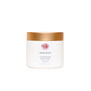 Celestial Rose Body Butter in a jar with nourishing oils and a rose petal-infused fragrance