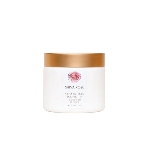 Celestial Rose Body Butter in a jar with nourishing oils and a rose petal-infused fragrance