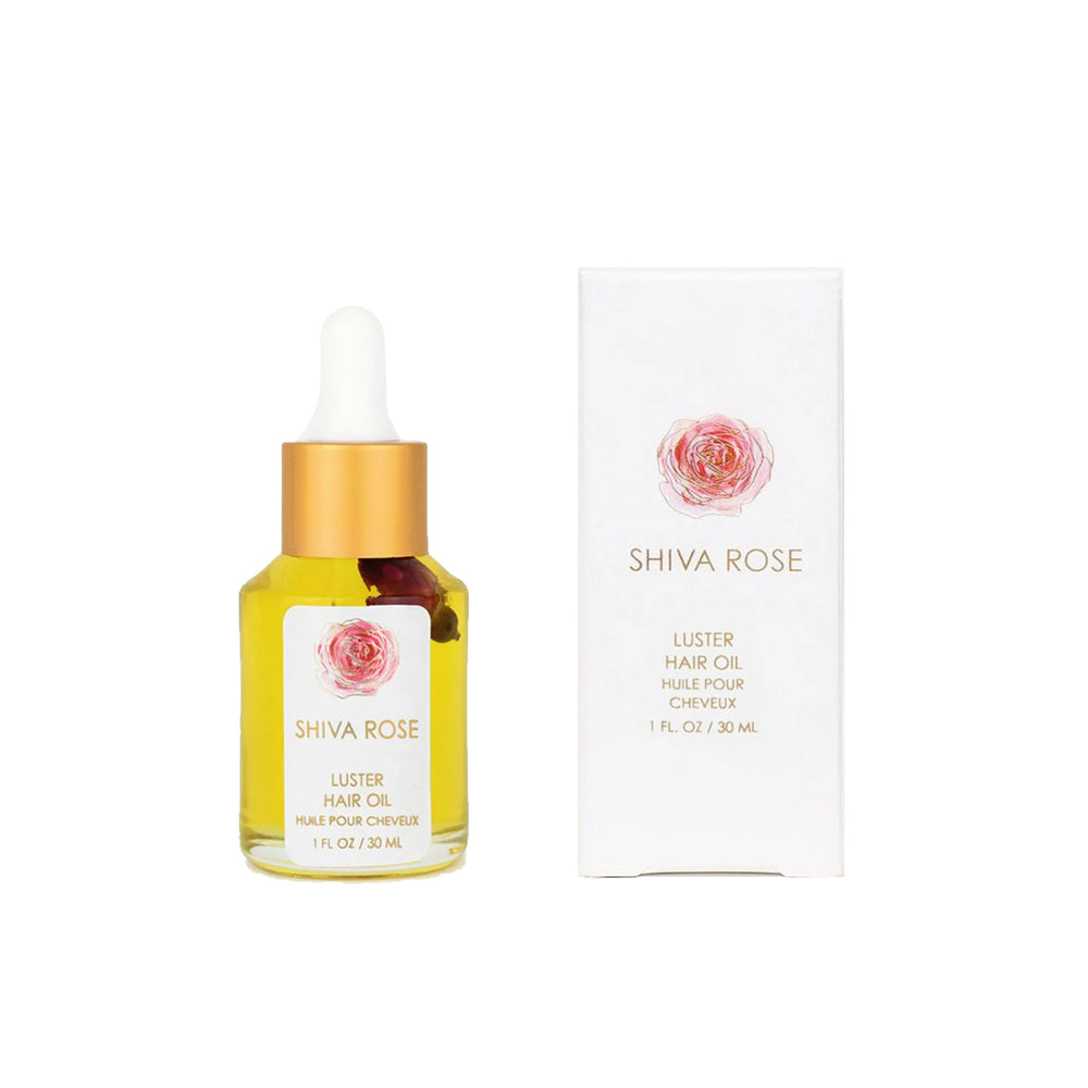 SHIVA ROSE Luster Hair Oil – Ayurvedic-inspired oil with Bhringraj, Amla, and Brahmi for soft, shiny hair with a delicate fragrance.