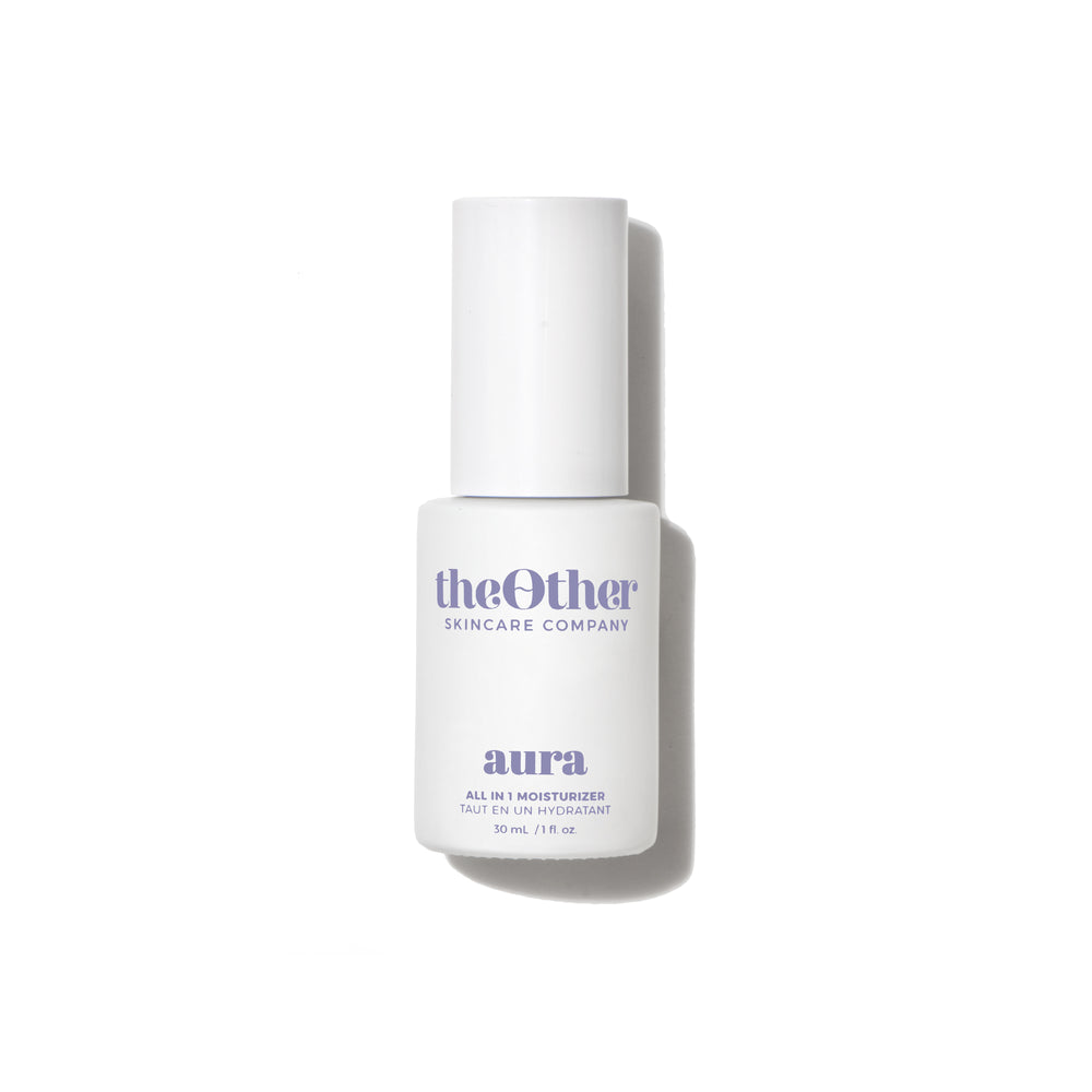 The Other Skincare Aura All-in-1 Moisturizer in a sleek bottle, featuring a nourishing formula for radiant, hydrated skin.