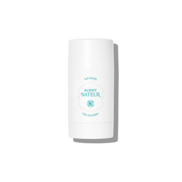 Agent Nateur holi (stick) cap d'Antibes deodorant in sleek packaging, infused with notes of coconut, cherry, and rose.