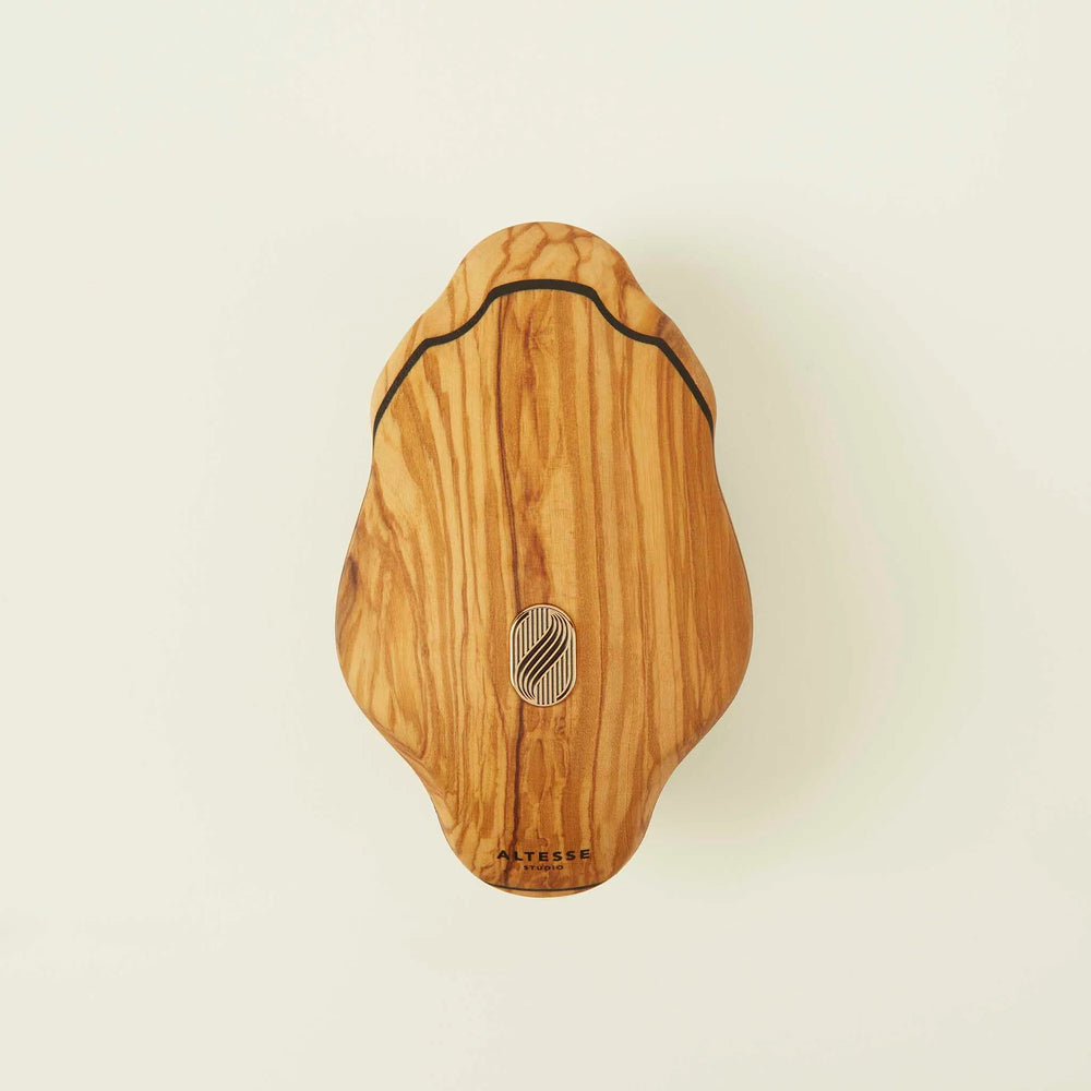 Wooden body brush with black bristles on a white background