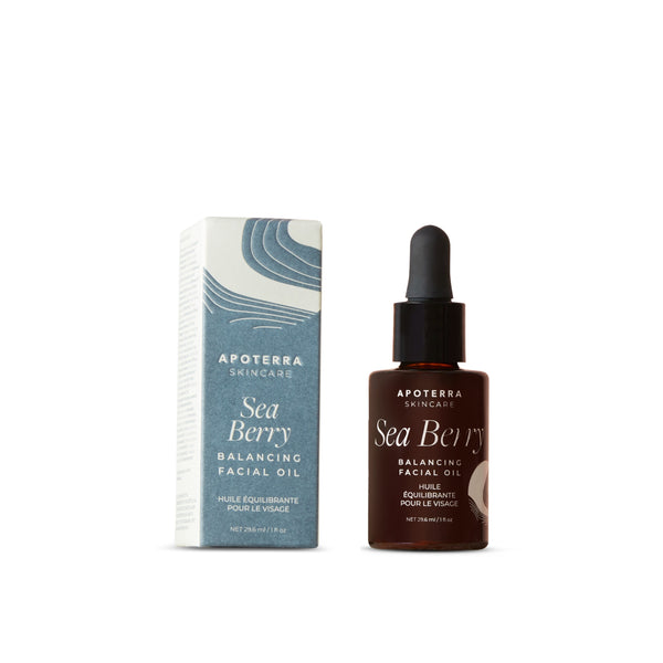 Apoterra Sea Berry Balancing Facial Oil with packaging on a white background