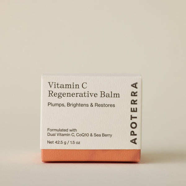 Apoterra Vitamin C Regenerative Balm packaging on a beige background