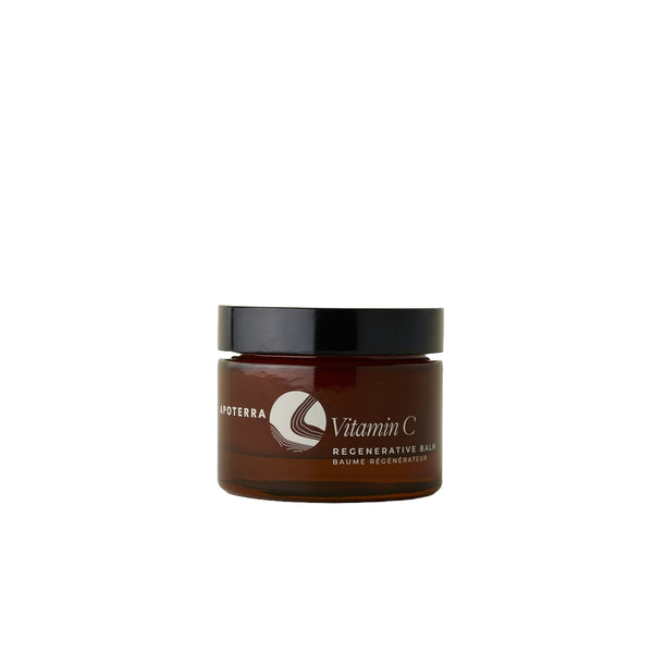 APOTERRA Vitamin C Regenerative Balm jar with rich balm formula designed to nourish, brighten, and restore the skin barrier for a healthy, glowing complexion.