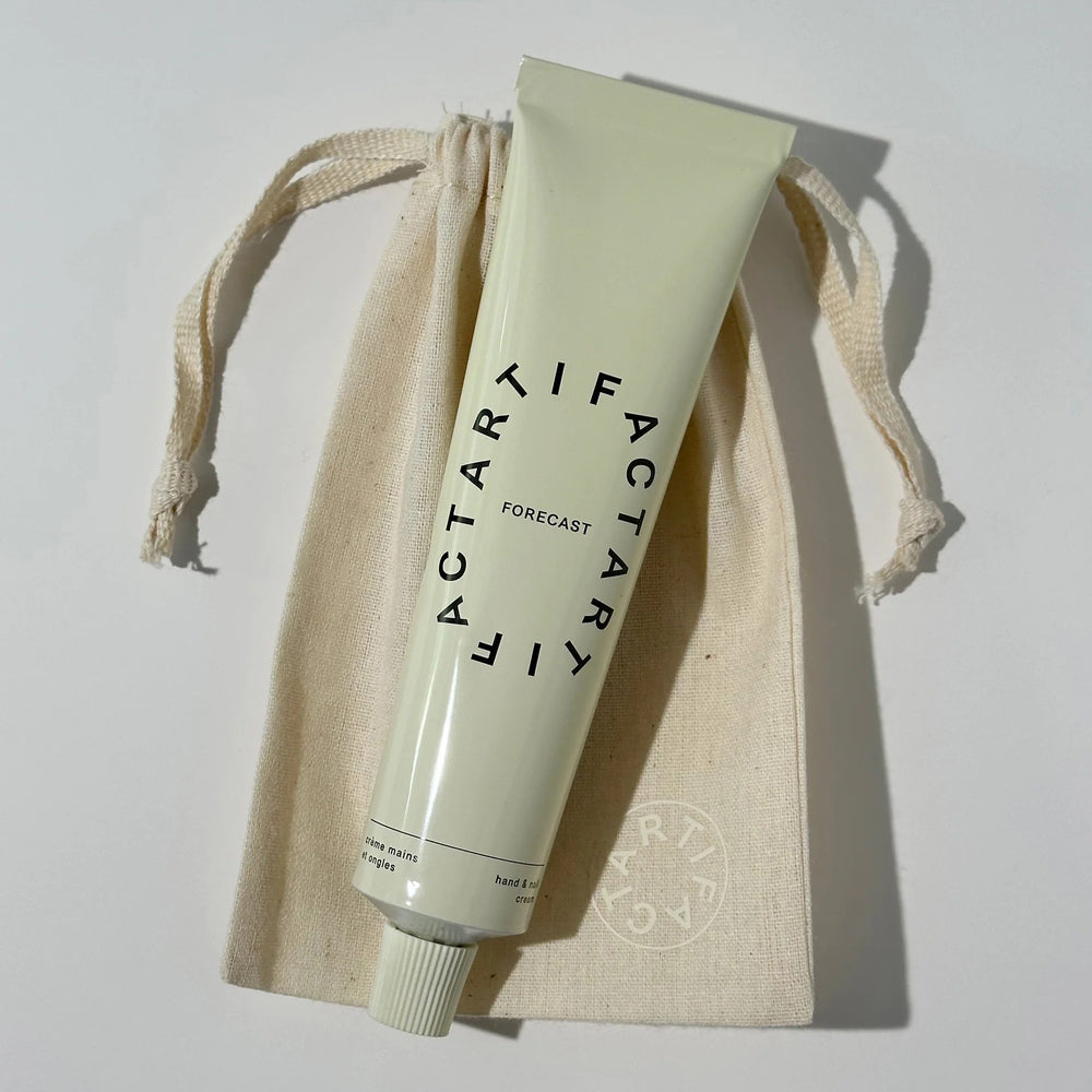 ARTIFACT Forecast Hand & Nail Cream in aluminum tube with vetiver, petitgrain, and lavender scent