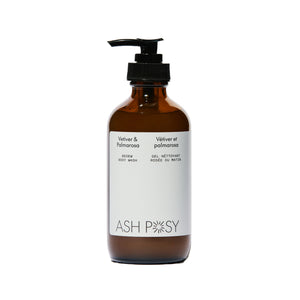 ASH POSY Bedew Body Wash bottle – Vetiver & Palmarosa – 250ml natural, eco-friendly body cleanser with organic essential oils