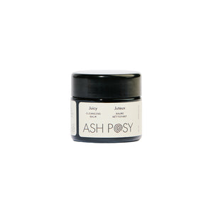 Jar of ASH POSY Juicy Cleansing Balm, a luxurious jelly-textured cleanser that removes makeup and impurities while hydrating and nourishing skin, 50ml.