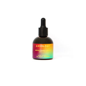 Axiology skincare serum bottle with gradient label on a white background