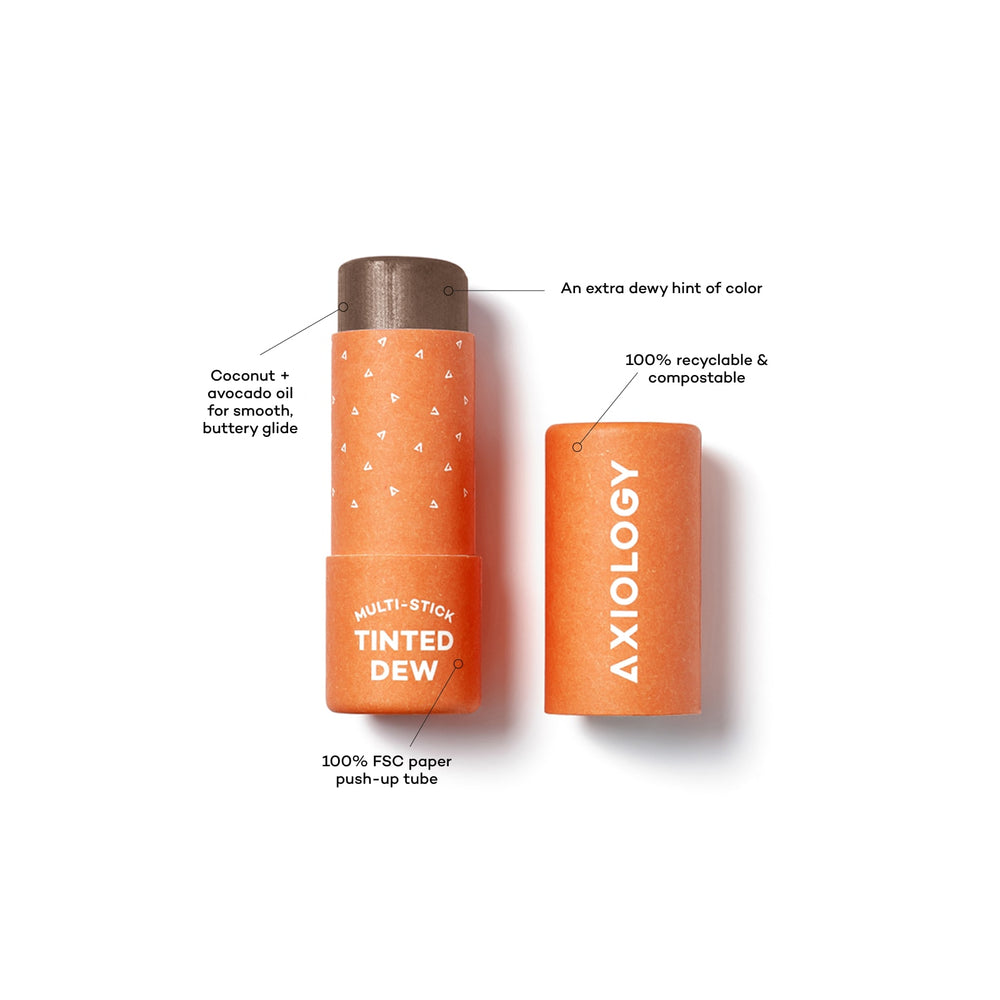 AXIOLOGY Tinted Dew Multi-Stick in Ethos, taupey plum, sheer color for lips, cheeks, and eyes, vegan and plastic-free