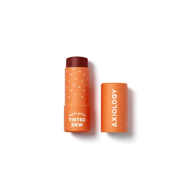AXIOLOGY Tinted Dew Multi-Stick in Infinite, sheer plum berry color for lips, cheeks, and eyes, vegan and plastic-free makeup