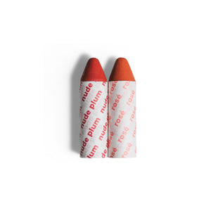 AXIOLOGY Balmie Duo Set in Nude Plum and Rosé, matte multi-use crayons for eyes, lips, and cheeks, eco-friendly and vegan.