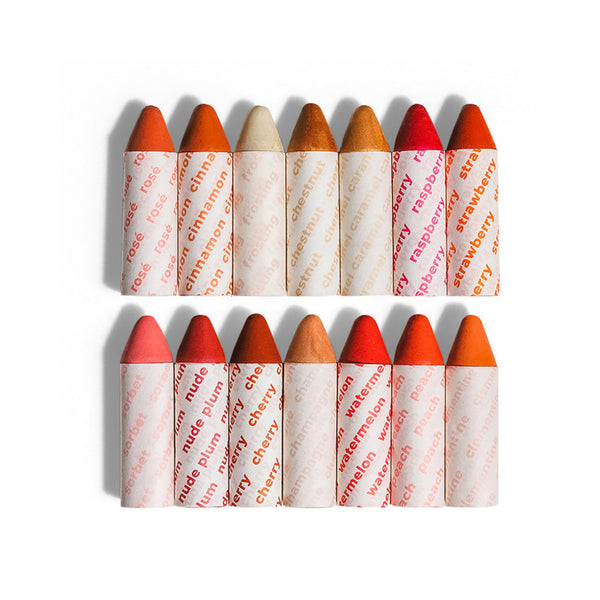 Axiology Super Fan Pack with all 14 matte Balmie crayons for eyes, lips, and cheeks, eco-friendly, vegan, and plastic-free.