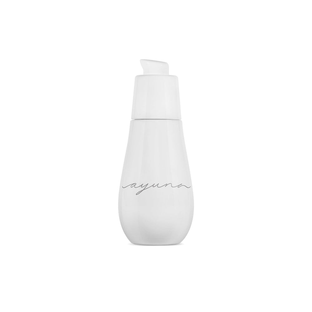 yuna VELO [x] in glass white bottle with white pump on white background