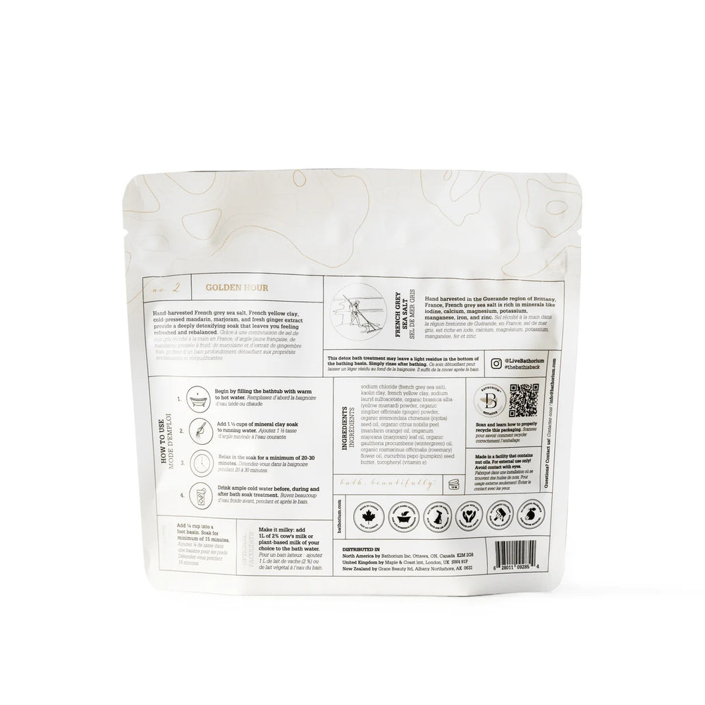 Bathorium Golden Hour Mud Mineral Soak with French yellow clay and ginger CO₂ in 900g bag.