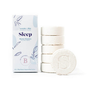 Bathorium Sleep Shower Steamers with lavender and peppermint essential oils in eco-friendly packaging. 6 x 100g