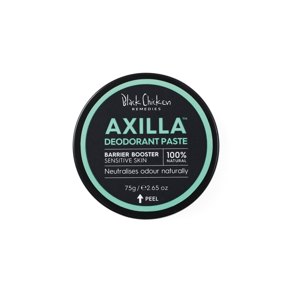 Black Chicken Remedies Axilla deodorant paste container on a white background