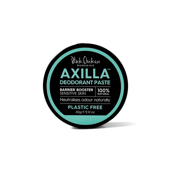 Black Chicken Remedies Axilla™ Natural Deodorant Paste Barrier Booster Plastic Free sensitive deodorant paste packaging on white background