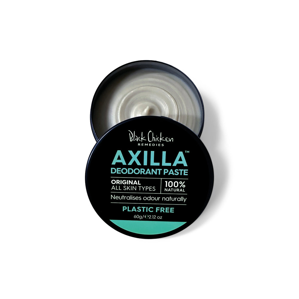 Black Chicken Remedies Axilla Natural Deodorant Paste Original Plastic Free scent, shown in its jar on white background