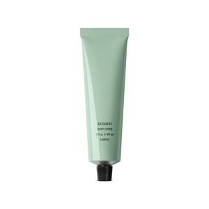 CORPUS Body Scrub Katrafay Mini in a recyclable aluminum tube with FSC-certified box, enriched with Katrafay, cedar, amyris, and orange essential oils.