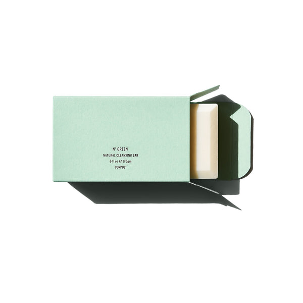 CORPUS No Green Natural Cleansing Bar in mint box packaging on white background