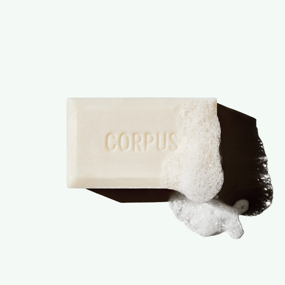 CORPUS No Green Natural Cleansing Bar in mint box packaging on white background