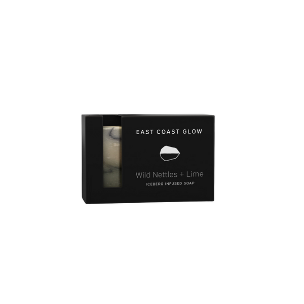 Handcrafted East Coast Glow Wild Nettles + Lime Soap with avocado oil, shea butter, and wild Newfoundland nettles.