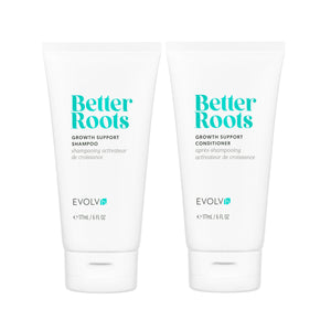 EVOLVH Better Roots Growth Support Duo - shampoo and conditioner for thicker, stronger hair with a nourishing formula.