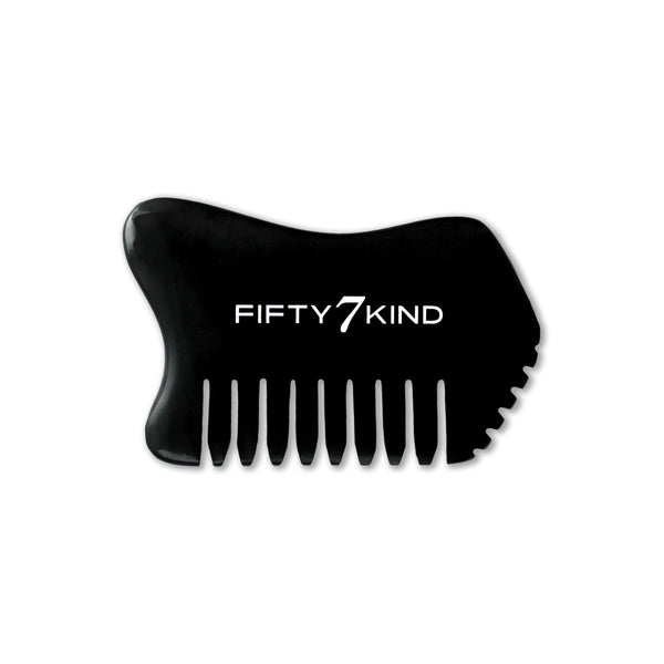 FIFTY7KIND GURU Bian Stone Gua Sha, hand-cut from natural crystallite Bian stone with smooth edges and unique marbling, designed for face, body, and scalp massage.