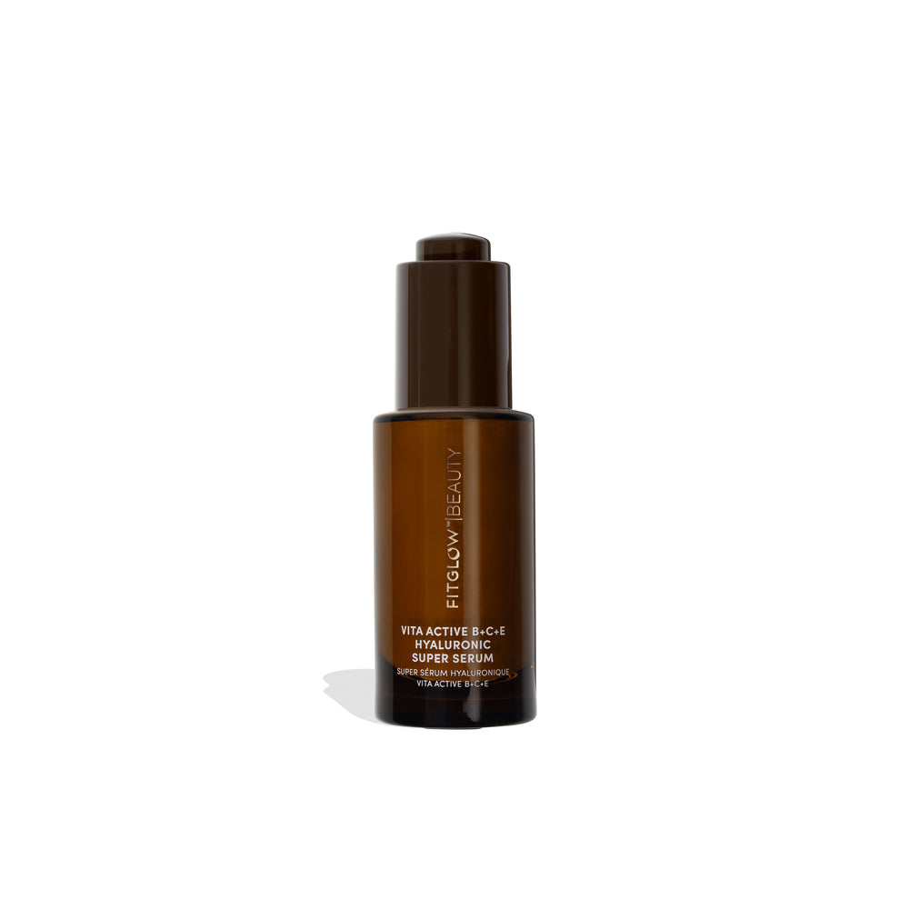 FITGLOW BEAUTY Vita Active B+C+E Hyaluronic Super Serum with Triple Vitamin C, Vitamin E, and Niacinamide for a radiant and smooth complexion.