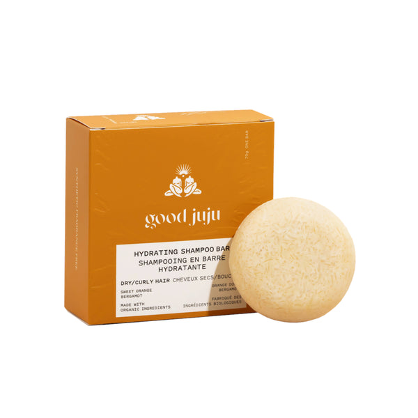 GOOD JUJU Hydrating Shampoo Bar in Sweet Orange + Patchouli for dry, frizz-prone, or curly hair, featuring natural and organic ingredients