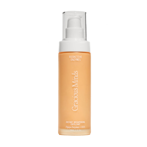 Gracious Minds Bioactive Enzymes Instant Brightening Exfoliant – a natural 2-in-1 facial exfoliator with fruit enzymes and AHAs for a radiant, polished look.