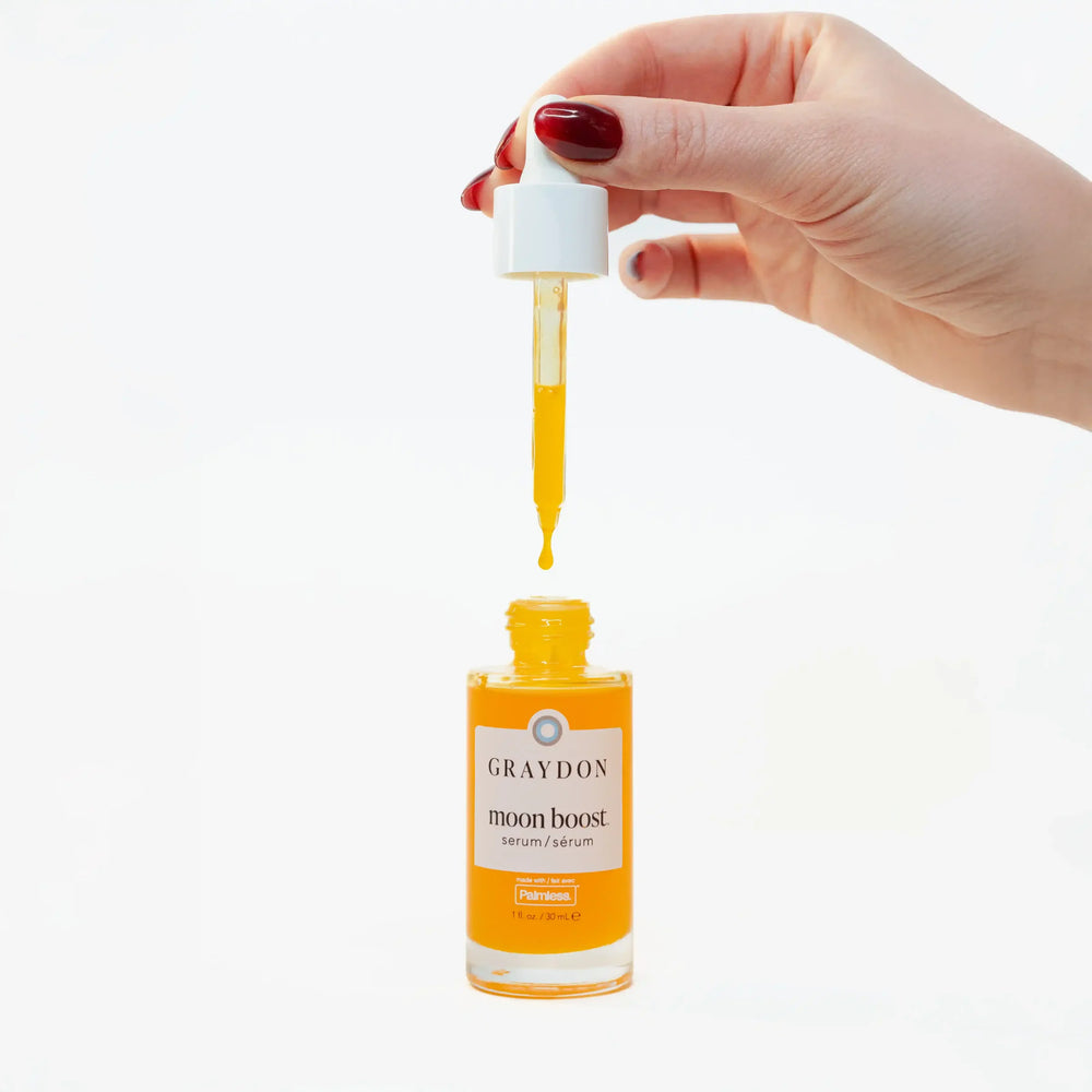 Graydon moon boost serum bottle and packaging on a white background