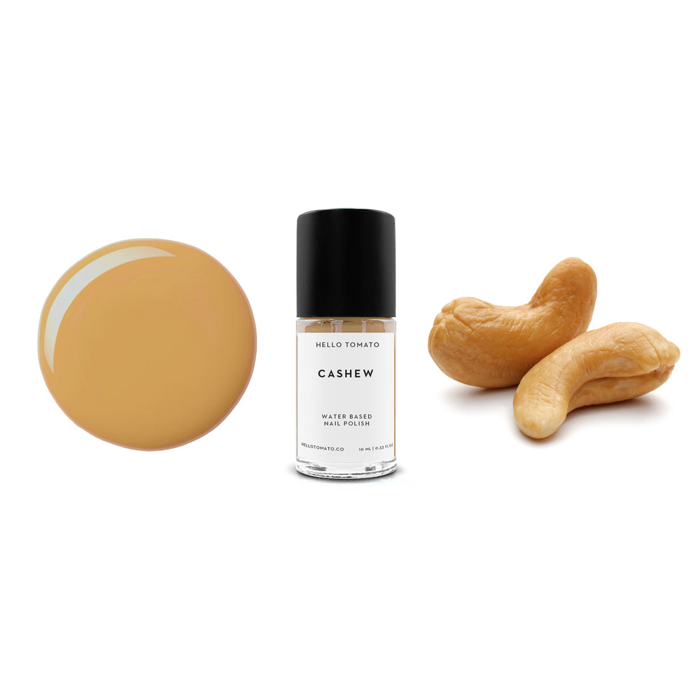 HELLO TOMATO Cashew nail polish, a creamy warm tone inspired by the delicious protein rich nut.