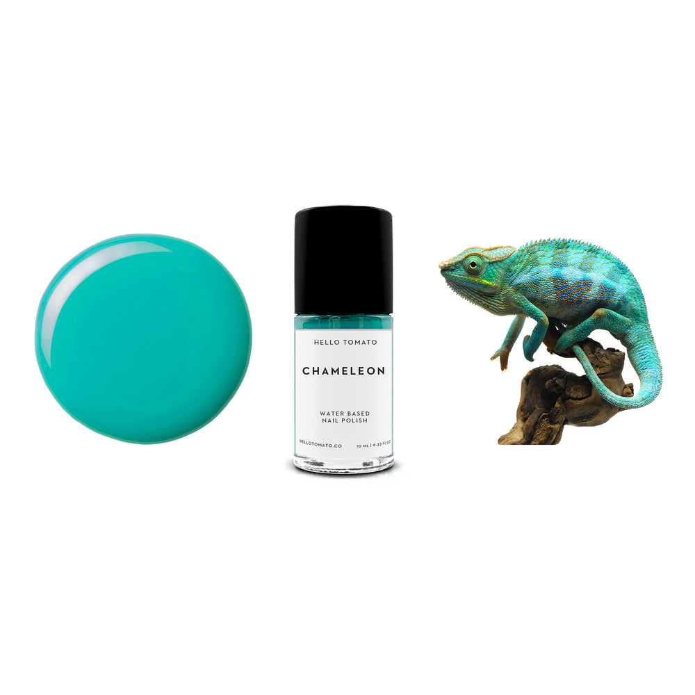 HELLO TOMATO Chameleon nail polish, a vibrant teal green, inspired by this fascinating color changing masters.