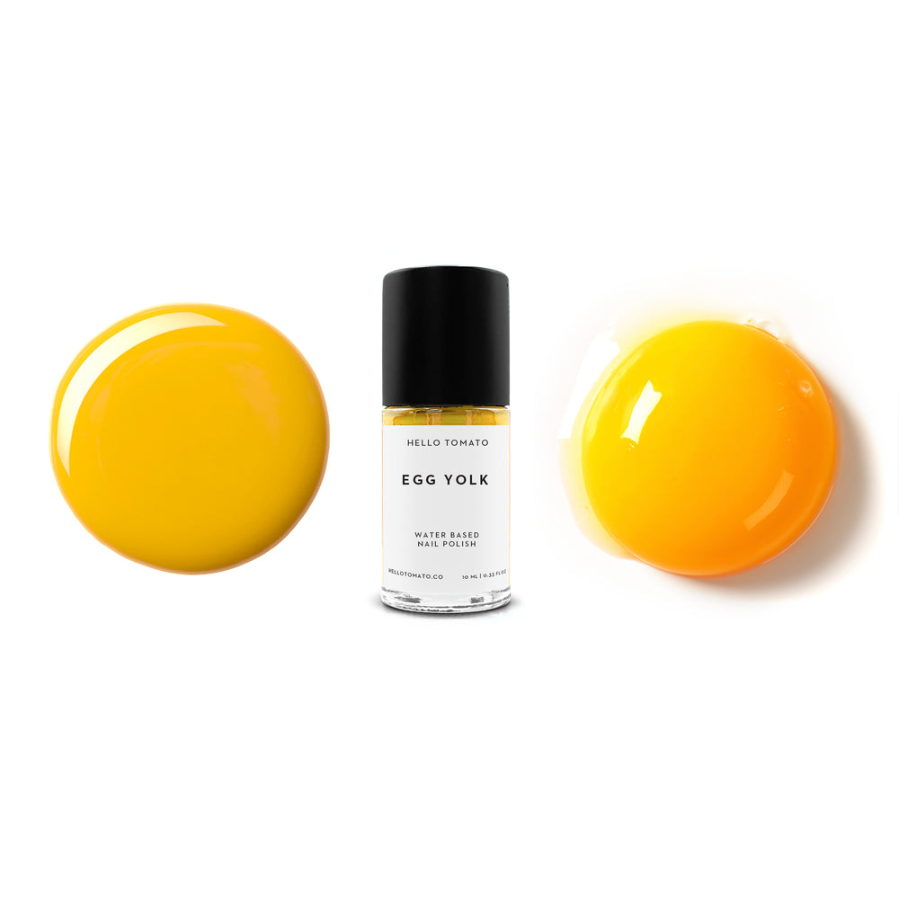 HELLO TOMATO Egg Yolk nail polish, a happy golden yellow, reminiscent of grade AA egg yolks.