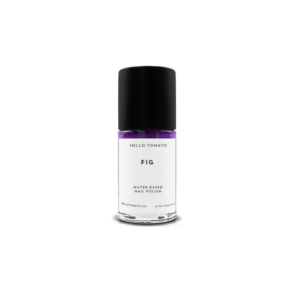 Water-based nail polish bottle labeled 'Fig' by Hello Tomato on a white background
