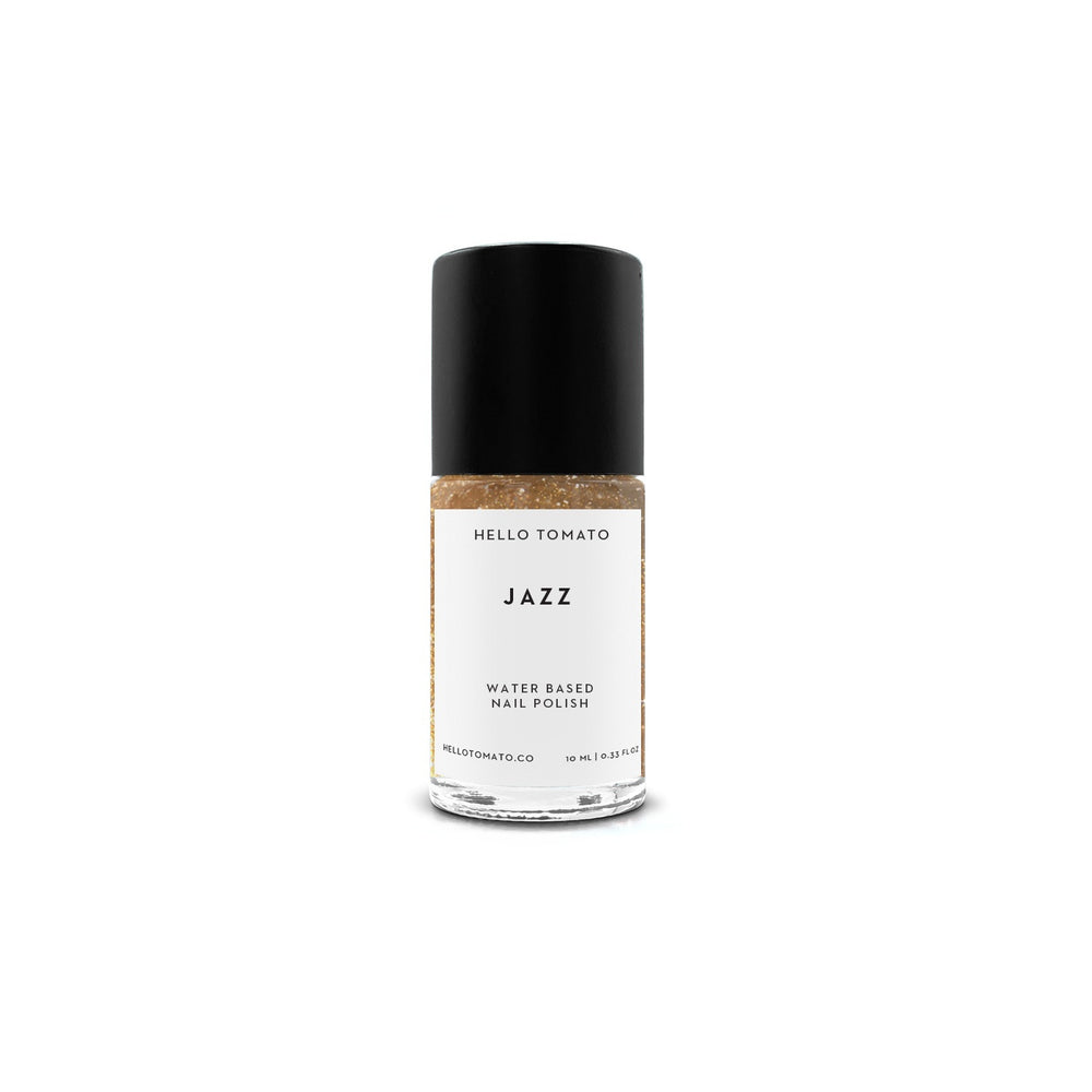 HELLO TOMATO Jazz nail polish, a bold sparkly warm gold to use alone or as an accent.