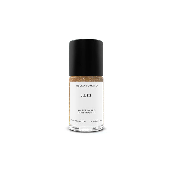 HELLO TOMATO Jazz nail polish, a bold sparkly warm gold to use alone or as an accent.