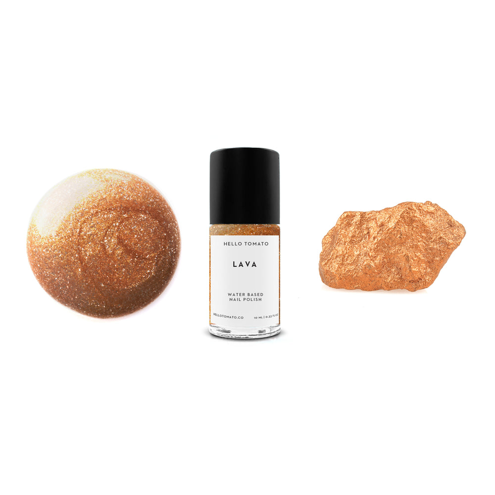 HELLO TOMATO Lava nail polish, a warm rose gold glitter, taken from the colors of molten rock that erupts from earth's surface.