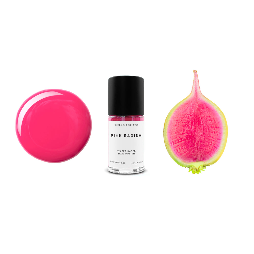 HELLO TOMATO Pink Radish nail polish, an ultra bright, almost neon, pink fuchsia.